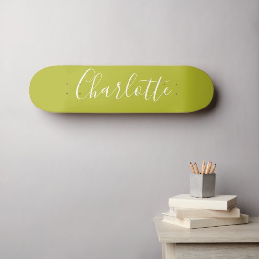 Skateboard Calligraphie Personnalisée Chic Nom Lime Chartreus (Art mural (Horz))