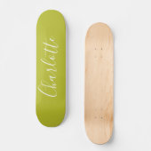 Skateboard Calligraphie Personnalisée Chic Nom Lime Chartreus (Recto)