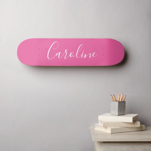 Skateboard Calligraphie Personnalisée Chic Nom Rose Chaud (Art mural (Horz))