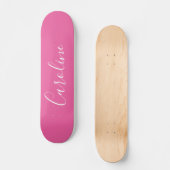 Skateboard Calligraphie Personnalisée Chic Nom Rose Chaud (Recto)
