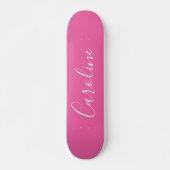 Skateboard Calligraphie Personnalisée Chic Nom Rose Chaud (Devant)
