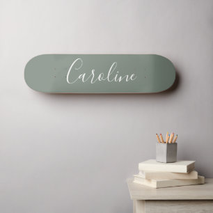 Skateboard Calligraphie Personnalisée Élégante Nom Vert Sauge