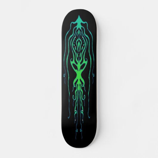 Skateboard Calmar tribal de tatouage de pieuvre - vert sur no (Recto)