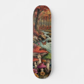 Skateboard Camper Rétro, Champignons, Ruisseau et Fleurs (Devant)
