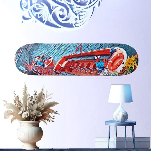 Skateboard Canal Voilier Bateau Eau calme Paysage Peinture Ar