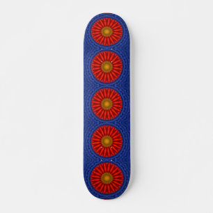 Skateboard Canard sur fond bleu avec kaléidoscope rouge
