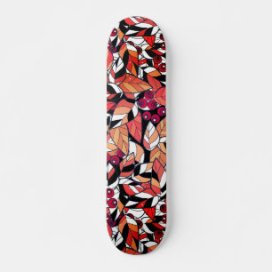 Skateboard Caricature Abstraite feuilles baies noir
