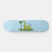 Skateboard Caricature de dinosaure de brontosaurus vert migno (Horz)