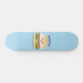 Skateboard Caricature de hamburger kawaii joyeux (Horz)