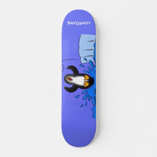 Skateboard Caricature de manchot joyeux sautant (Devant)