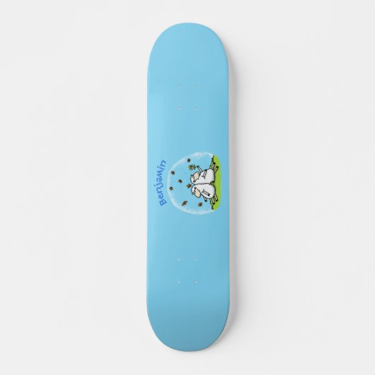 Skateboard Caricature de moutons mignons amis et papillons (Devant)