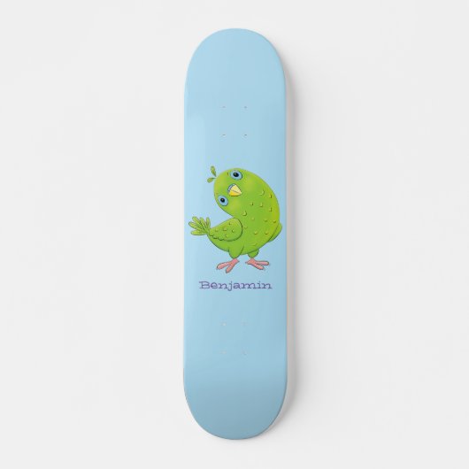 Skateboard Caricature de perruche verte curieuse (Devant)