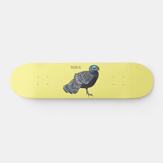 Skateboard Caricature d'oiseau de faisan paon de Bornéo (Horz)