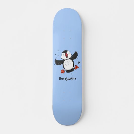 Skateboard Caricature en bleu bouffin joyeux (Devant)