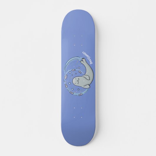 Skateboard Caricature joyeux de phoque et de poisson bleu (Devant)