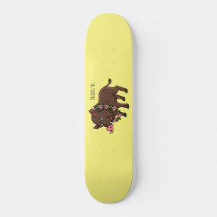 Skateboard Caricature mignonne sanglier et fleurs