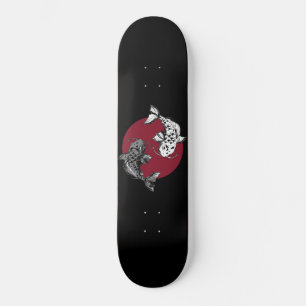 Skateboard Carpes koi monochromes sur le cercle rouge