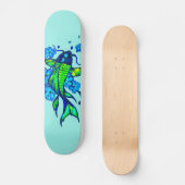 Skateboard Carpes Koï Vertes Fleurs Bleues (Recto)