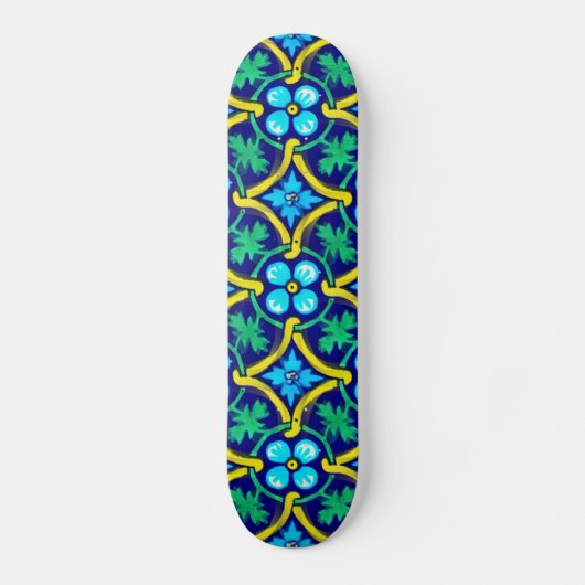 Skateboard Carrelage mexicain Design Turquoise jaune floral i (Recto)