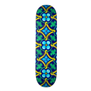 Skateboard Carrelage mexicain Design Turquoise jaune floral i