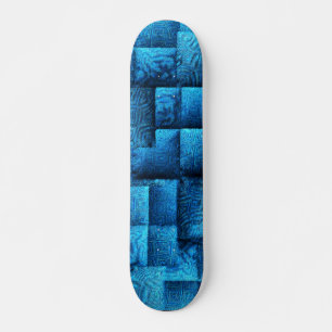 Skateboard Carrés bleu vif avec dessins tribaux abstraits