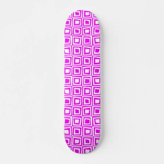 Skateboard Carrés rétro - Blanc sur Magenta (Devant)