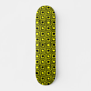 Skateboard Carrés rétro - Noir sur Jaune