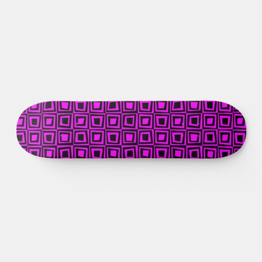 Skateboard Carrés rétro - Noir sur Magenta (Horz)