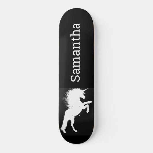Skateboard Carte à roulettes noir blanc Unicorne (Recto)