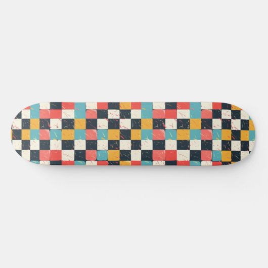 Skateboard Carte à roulettes unique Retro Y2K Checker Design (Horz)