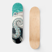 Skateboard Carte Vintage Octopus blanc Turquoise (Recto)