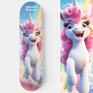 Skateboard Cartoon mignon Unicorn Voler dans le ciel