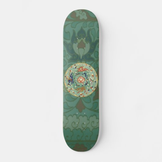 Skateboard Cercle chinois antique bleu vert (Recto)