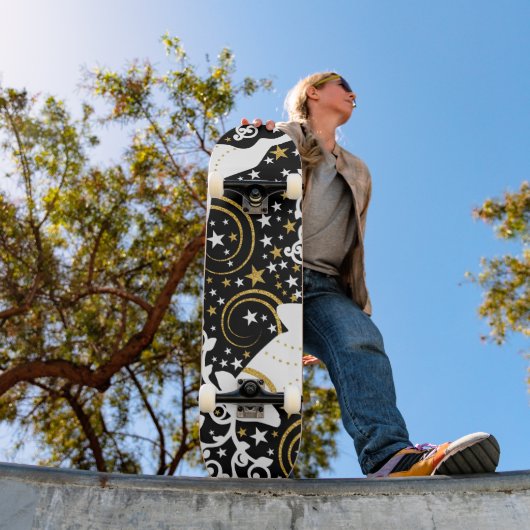 Skateboard Cerf floral de Noël doré en fleurs (Extérieur 1)