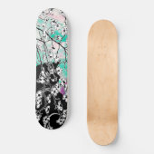 Skateboard Cerisier Fleur Chat Noir Floral Vert Ciel Rose (Recto)