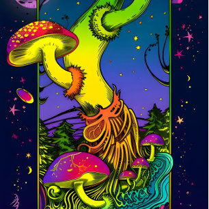 Skateboard champignon couleurs trippy psychédélique