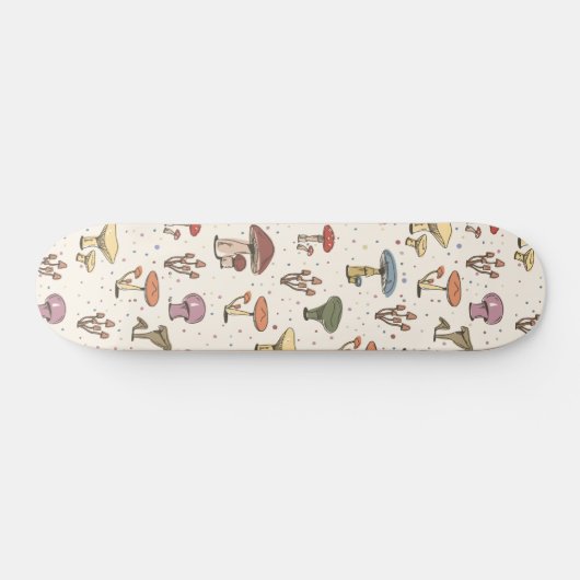 Skateboard Champignons colorés Doodle Motif (Horz)