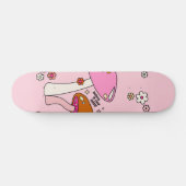 Skateboard Champignons Et Fleurs De Couleur Rétro Rose (Horz)
