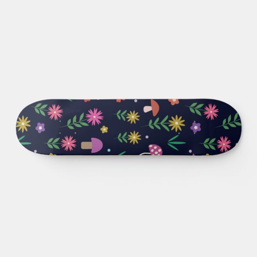 Skateboard Champignons magiques avec Motif Fleurs Whimsical (Horz)