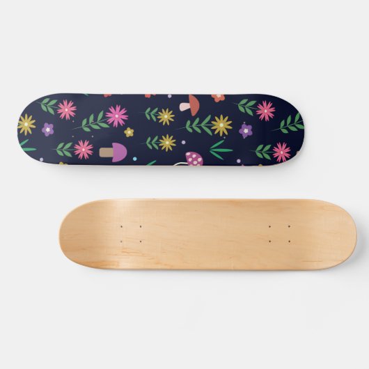 Skateboard Champignons magiques avec Motif Fleurs Whimsical (Horz)