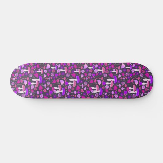 Skateboard Champignons Trippy violet, rose et noir (Horz)
