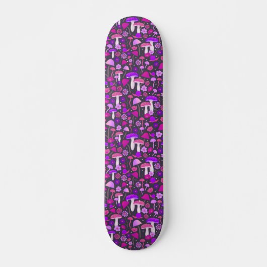 Skateboard Champignons Trippy violet, rose et noir (Devant)