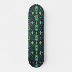 Skateboard Chartreuse Abstraite rétro, Motif rouge et bleu