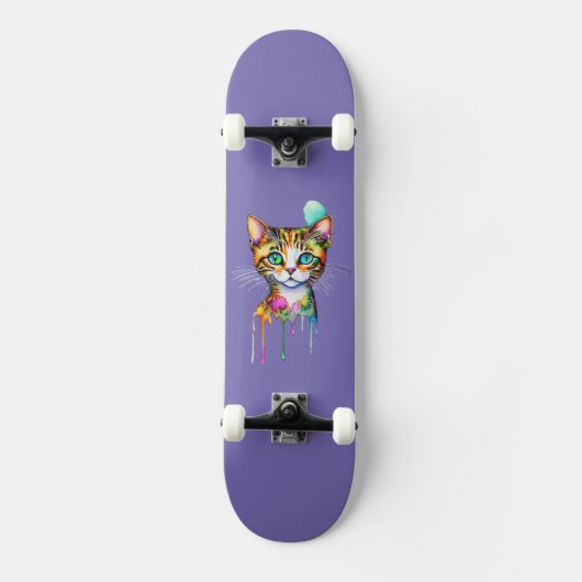 Skateboard Chat Aquarelle Coloré (Recto)