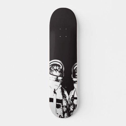 Skateboard Chat astronaute noir et blanc (Devant)