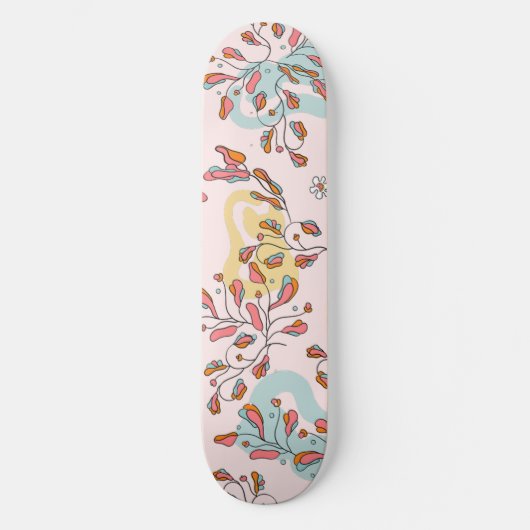 Skateboard Chat caché, lumineux, floral, motif rose (Recto)