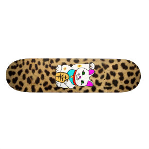 Skateboard Chat chanceux Maneki Neko d'éloge de Kawaii