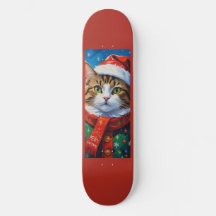 Skateboard Chat de Noël festif avec un chapeau de Père Noël
