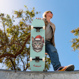 Skateboard Chat de Noël mignon personnalisé avec chapeau de P