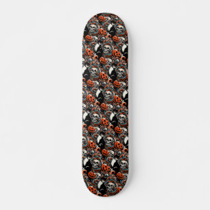 Skateboard Chat d'Halloween avec Citrouilles